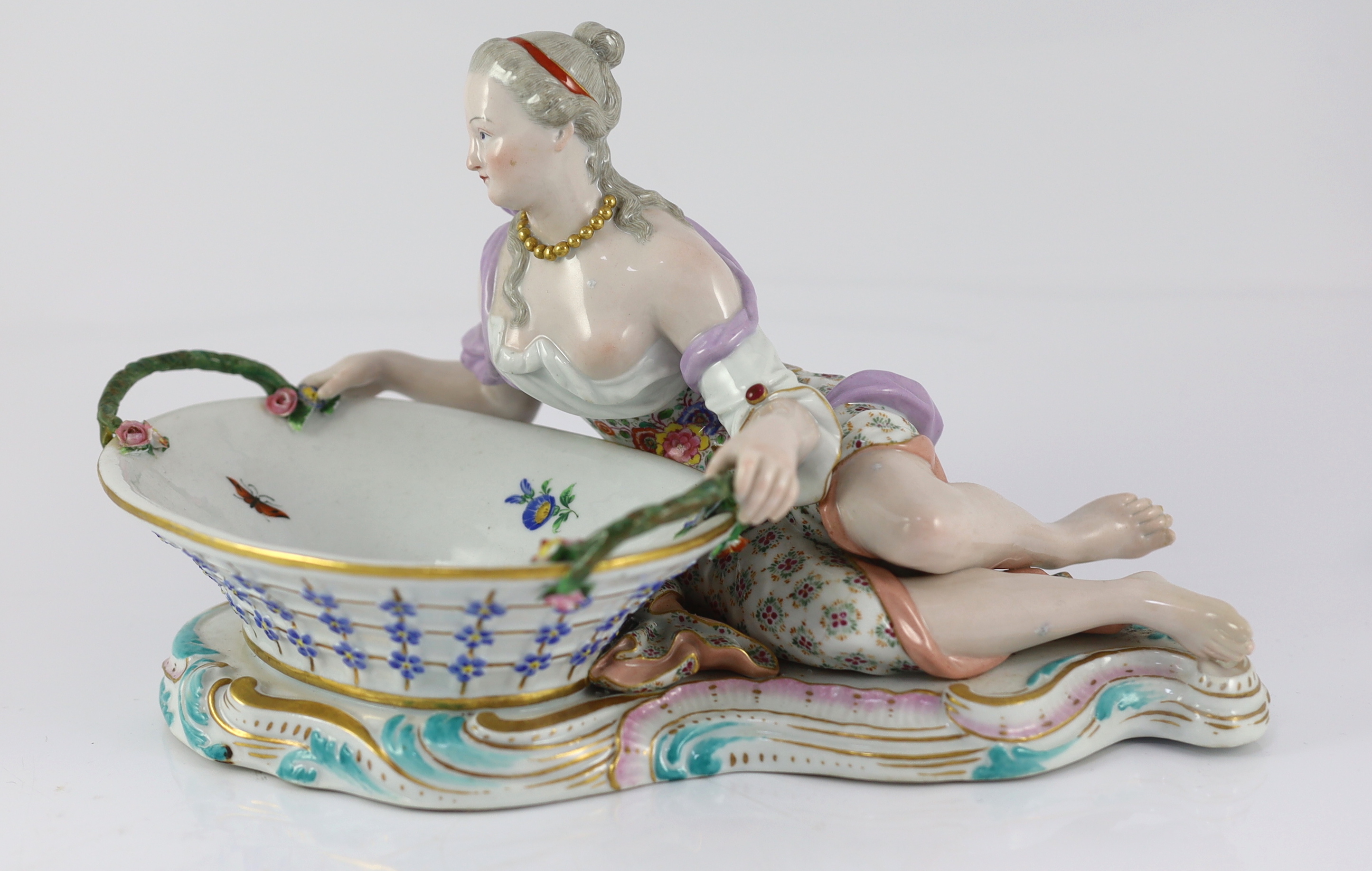 A pair of large Meissen figural bonbon dishes, 19th century